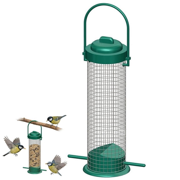 Hanging Bird Feeder Metal Wire Grid Design For Outdoor Garden Green