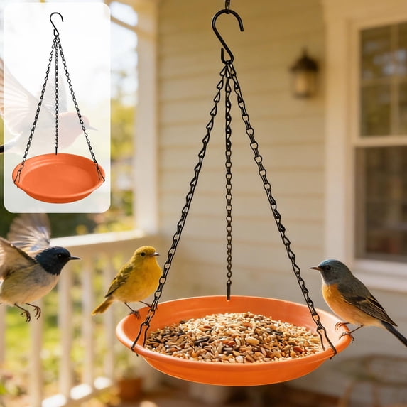 Hanging Bird Feeder for Outdoor Gardens – Durable Plastic Water and Food Dispenser with Attractive Animal Design, Easy to Install, Perfect for Bird Watching & Garden Decor Orange