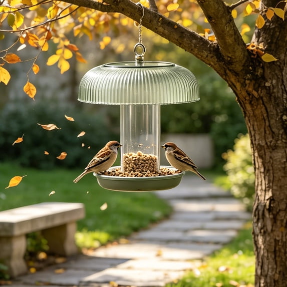 Hanging Bird Feeder Rain Guard Dome Cover, Plastic Weather Shield and Squirrel Baffle, Transparent Panoramic Design, Multi-Size Compatible for Outdoor Feeders