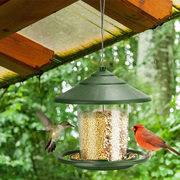 Hanging Bird Feeder Squirrel Proof Baffle with Dome Roof Wild Bird Feeding Station for Balcony Garden Yard