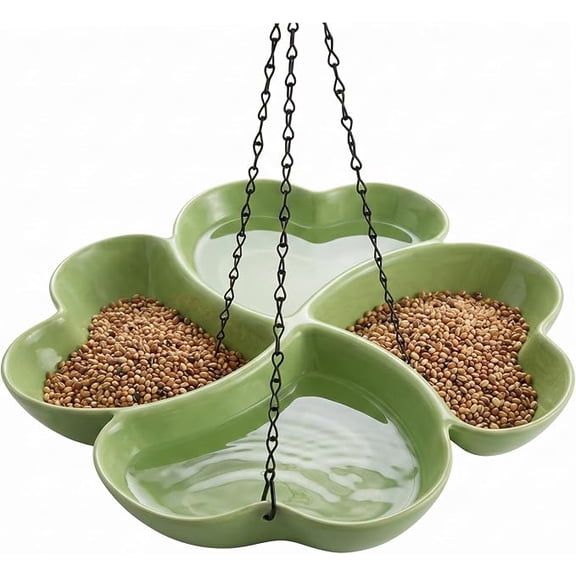 Hanging Bird Feeder Tray, 2-in-1 Wild Birdbath for Outdoors, Green Plastic Petal Multi-Slot Food Water Station for Cardinal Blue Jay (k)