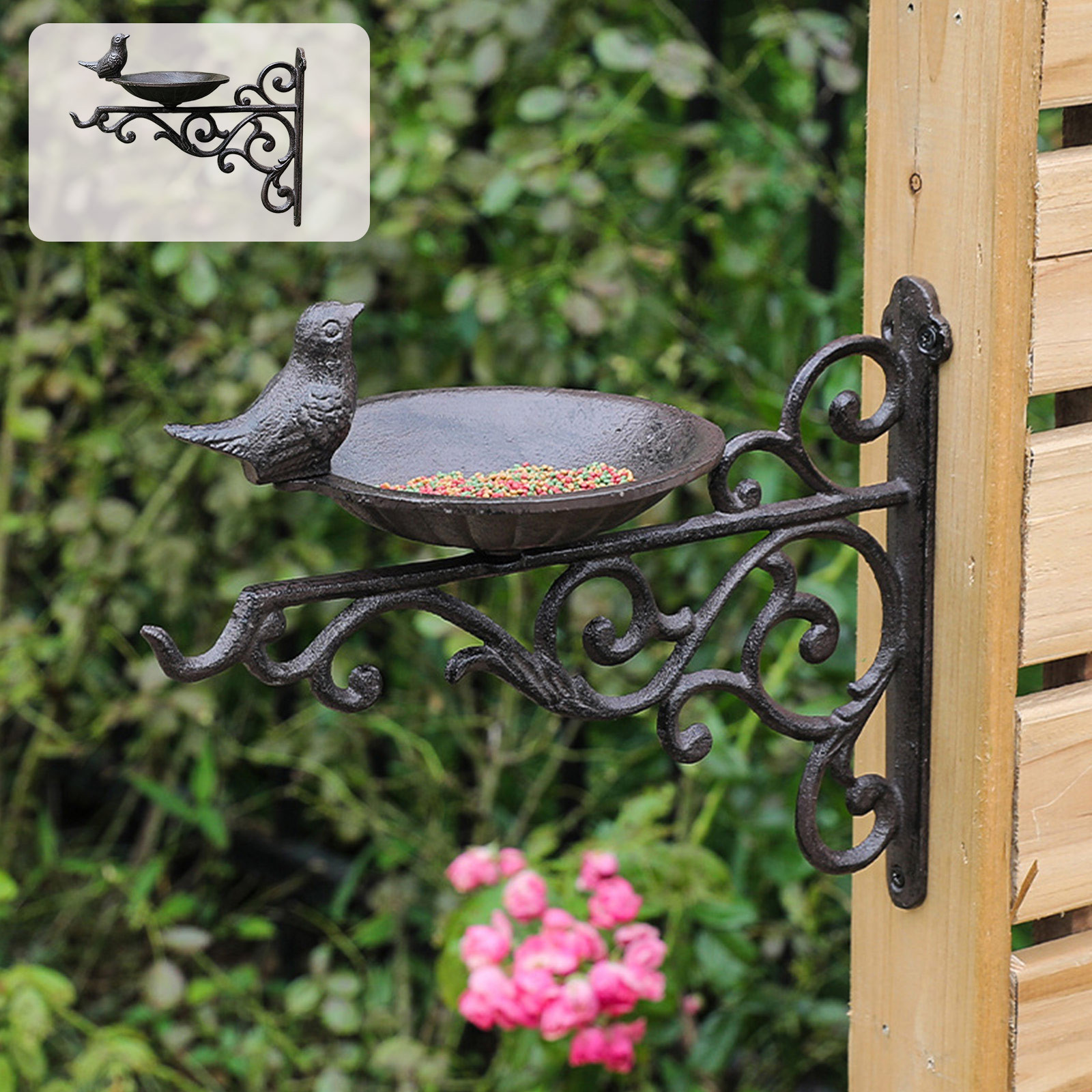 Hanging Bird Feeder,Vintage Cast Iron Hanging Wall-mounted Bird Feeder Patio Garden Outdoor Decoration for Small Birds Feeding Vibrantes Lifes