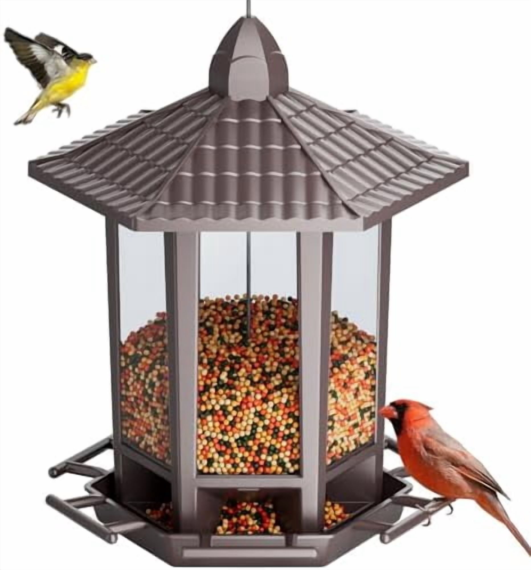 Hanging Bird Feeders for Outdoor, Fun Installation Pagoda Design Wild Birdfeeder, Attracting Wild Birds Sparrows Finch Cardinal Goldfinch Chickadee - Brown