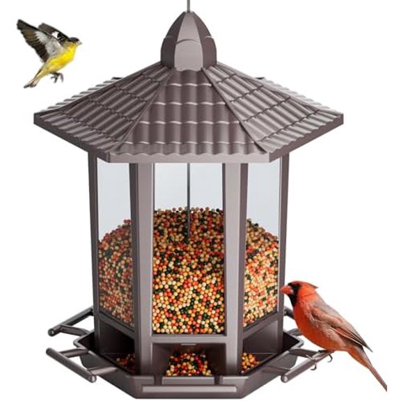 Hanging Bird Feeders for Outdoor, Fun Installation Pagoda Design Wild Birdfeeder, Attracting Wild Birds Sparrows Finch Cardinal Goldfinch Chickadee - Brown