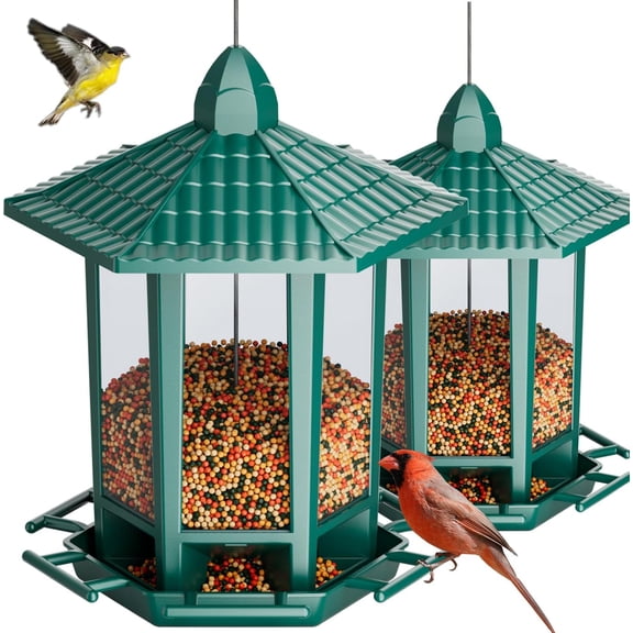 Hanging Bird Feeders, Retro Pagoda Design Fun Installation Squirrel Proof Bird Feeders, Attracting Wild Birds Chickadees Goldfinches Cardinals Finches and Sparrows - Black