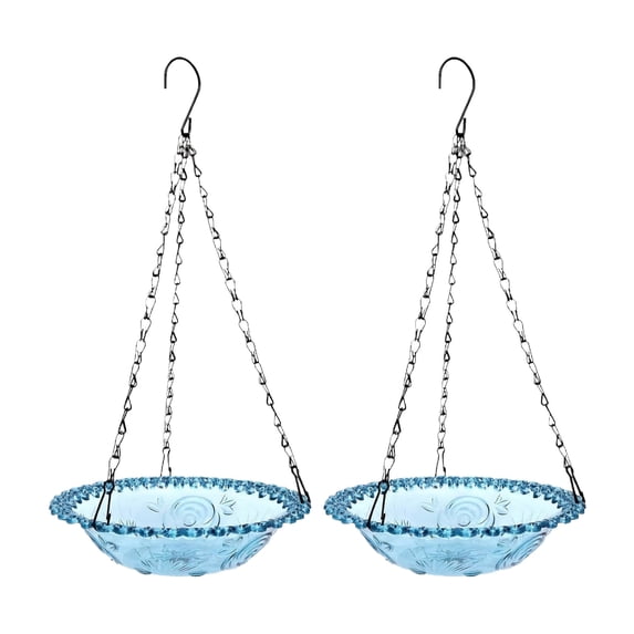 Hanging Bird Feeders for Outdoors 2 Pack Blue Glass Bird Bath and Feeder for Garden Yard Patio, Housewarming Gift Mother's Day Gift