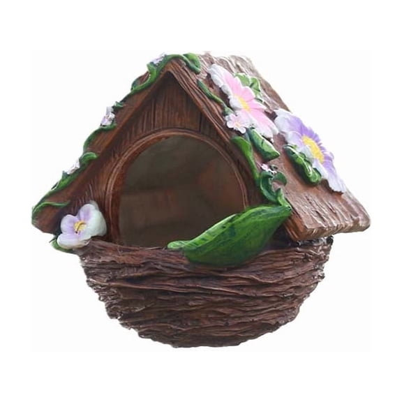 Hanging Bird House With Flower Decor Resin Nesting Box for Garden