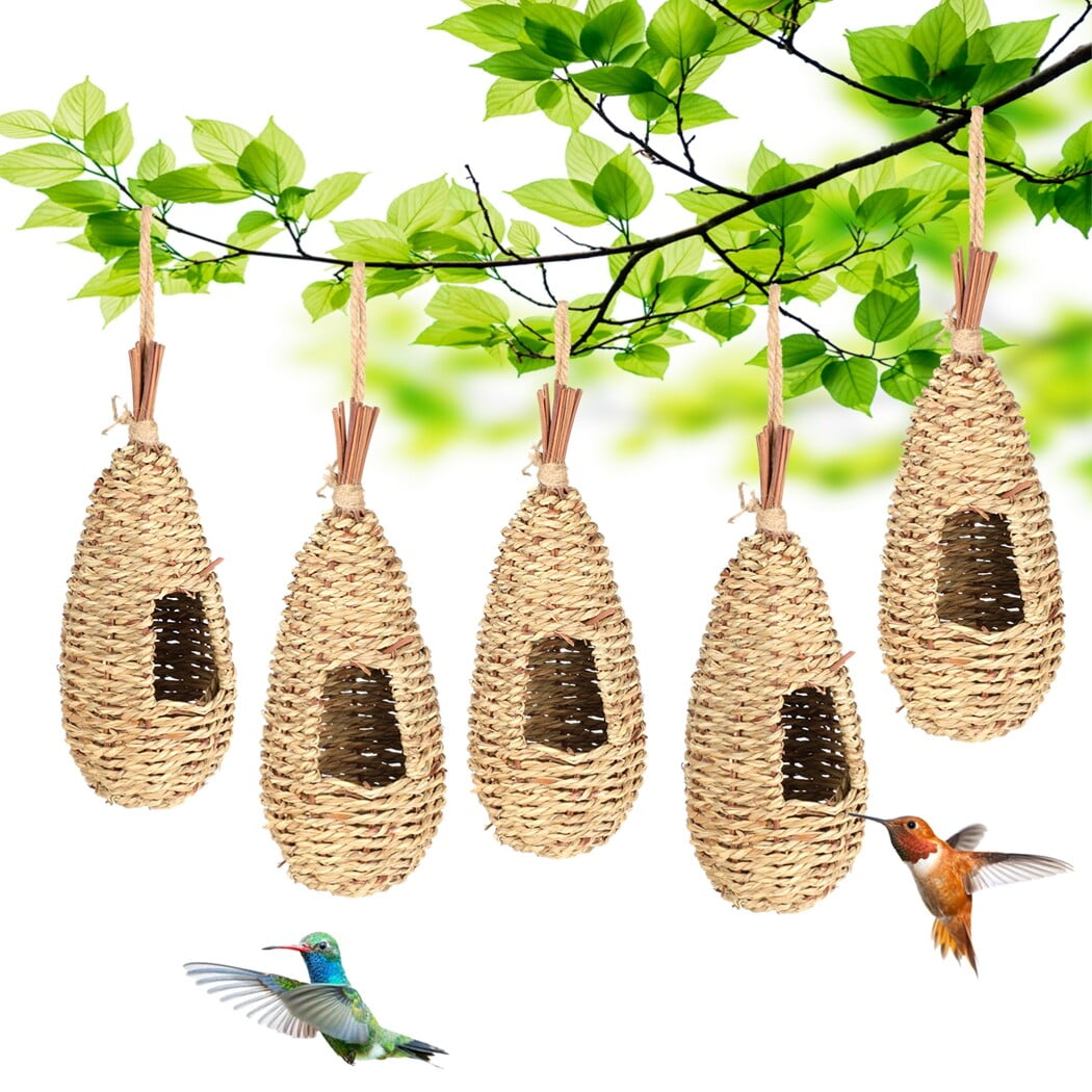 Hanging Bird Nests, 5PCS HandWoven Hummingbird Nest Houses, Natural