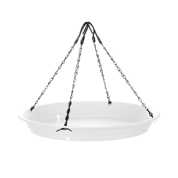 Hanging Bird Seed Catcher Tray Round Bird Feeder Catch Pan With 4 Adjustable Hanging Chains Metal Bird Bath Platform For Backyard Garden(White-20Cm)