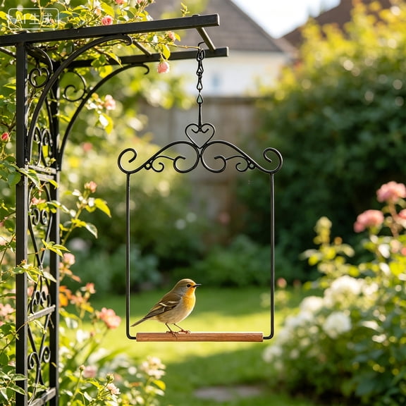 Hanging Bird Swing with Heart Design – 10.2 Inch Iron Perch for Hummingbirds & Small Garden Birds
