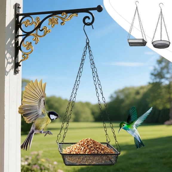Hanging Bird Tableware Feeder, Garden Metal Mesh Hanging Plate, Outdoor Courtyard Bird Feeding Tray, Durable Iron Mesh Design for Wild Birds, Decorative Yard Hanging Accessory, B