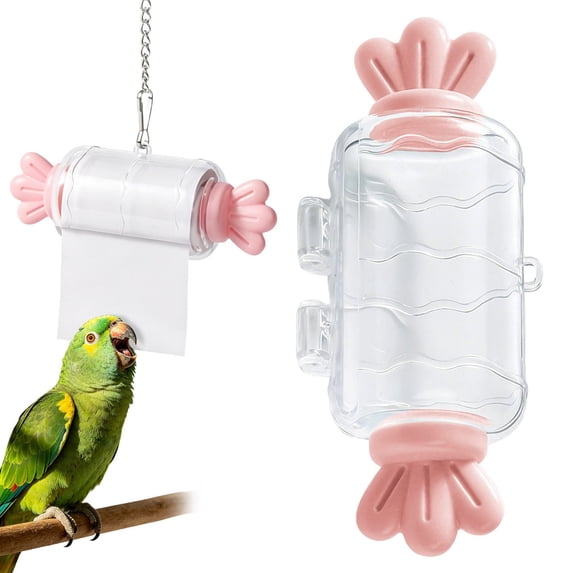 Hanging Bird Toy with Paper, Parrot Shredding Toy with Chain, Bird Chewing Accessory for Small Medium Parrot Cage, Pink
