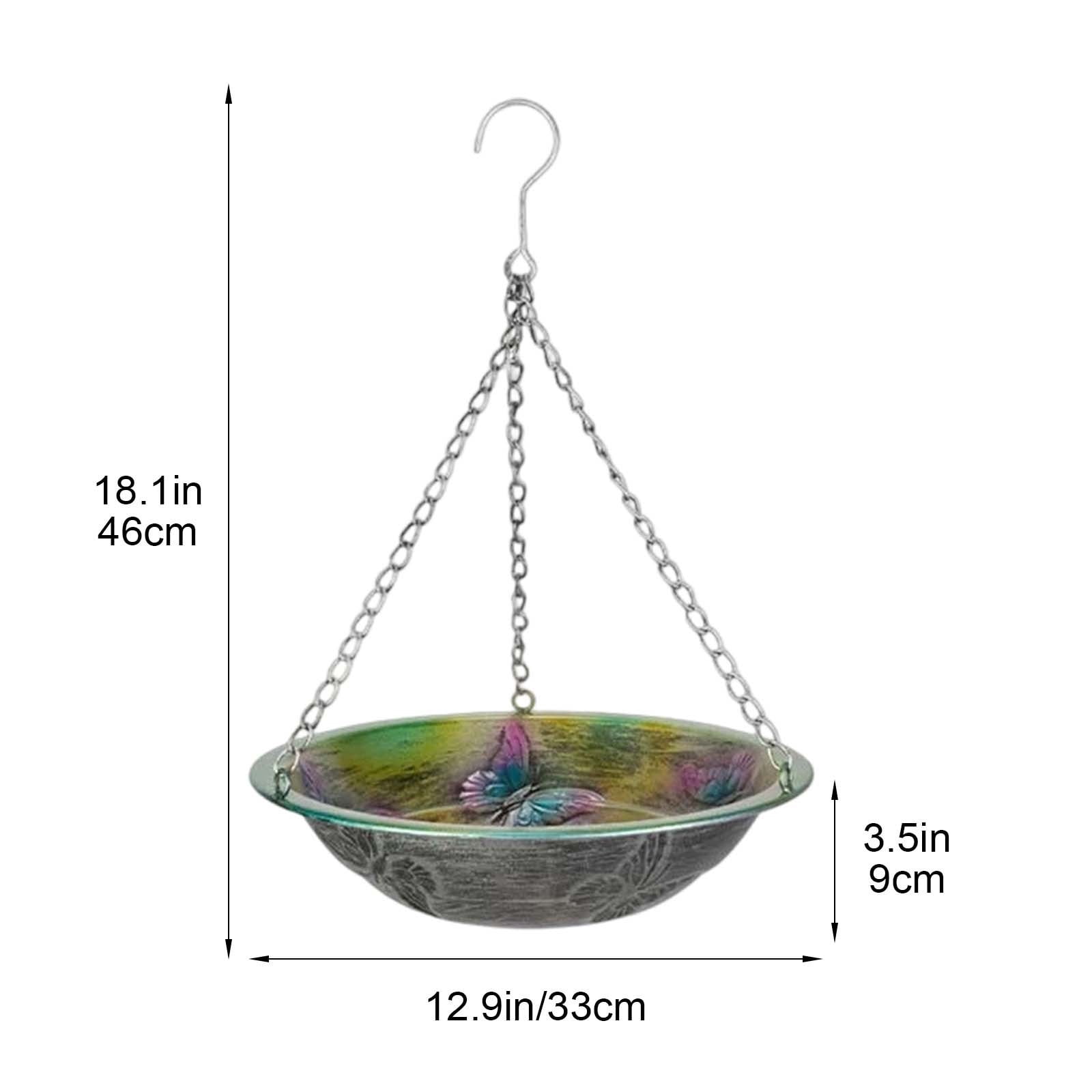 Hanging Birdbath Bird Feeder for Outdoor 13 Inch Cute Metal Bird Bath Bowl with Detachable Black Chain Metal Dragonfly Backyard Birdbath Garden Decor, D