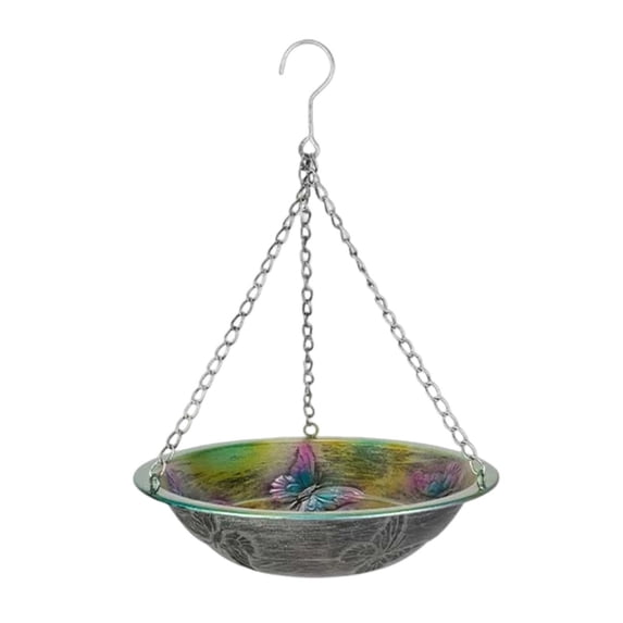 Hanging Birdbath Bird Feeder for Outdoor, Cute Metal Bird Bath Bowl with Chain, Backyard Birdbath Garden Decor (D)