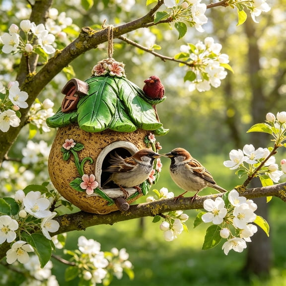Hanging Birdhouses for Garden,Resin Decorative House Of Birds,Fairy Tales Colorful Decorative Hummingbirds Houses for Outdoor,Weatherproof Bird Nest Box Decor for Bird Lovers Tree Swallow Finch Birds