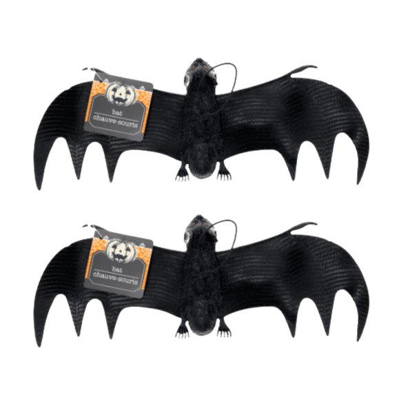 Hanging Black Bats, 11 in. Perfect Halloween Decoration Indoor and Outdoor for Parties, Home Decor, and Pranks - Pack of 2