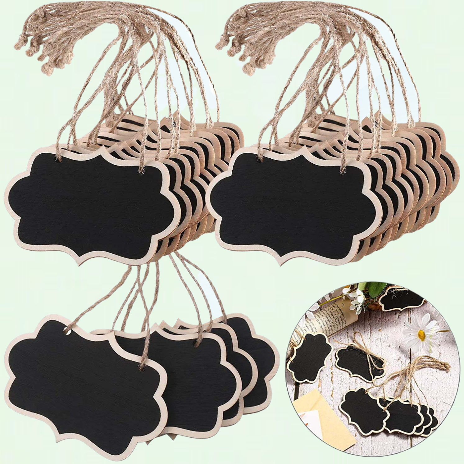 Black Chalkboard Tags - Set of 24 Hanging Mini Wood Chalkboard Labels ...