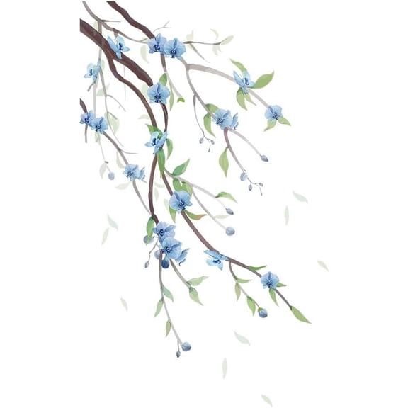 Hanging Branches Wall Decals Blue Flowers Wall Stickers Watercolor Plant Vinyl Decor