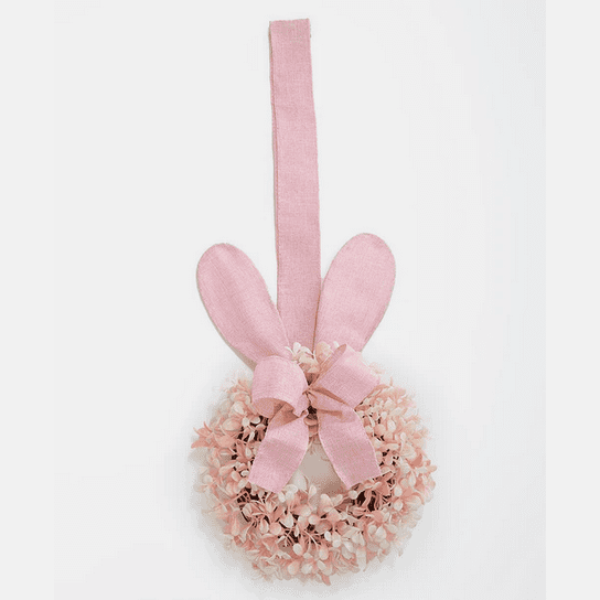 Hanging Cabinet Door Wreath with Easter Rabbit Ears and Ribbon Easter Bunny Cabinet Wreath Spring Table Decorations Wood Bunnies ornaments for Easter Party Table Home Decor