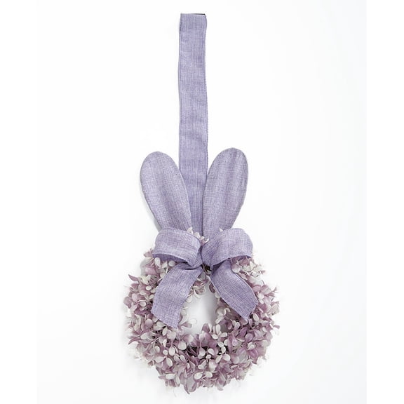 Hanging Cabinet Door Wreath with Easter Rabbit Ears and Ribbon - Purple