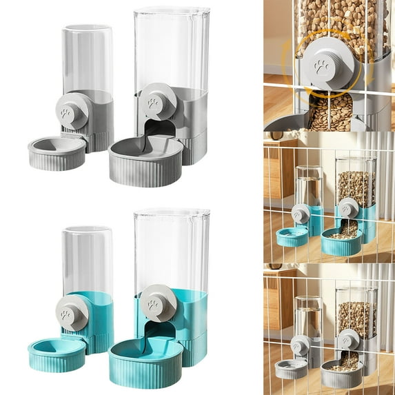 Hanging Cage Automatic Food Water Dispenser,Auto Gravity 1.2L Self-Feeding Feeder and 0.52L Waterer Set,Crate Auto Feeder Dish for Puppy Cats Ferret Bunny Guinea Pig Small Pets