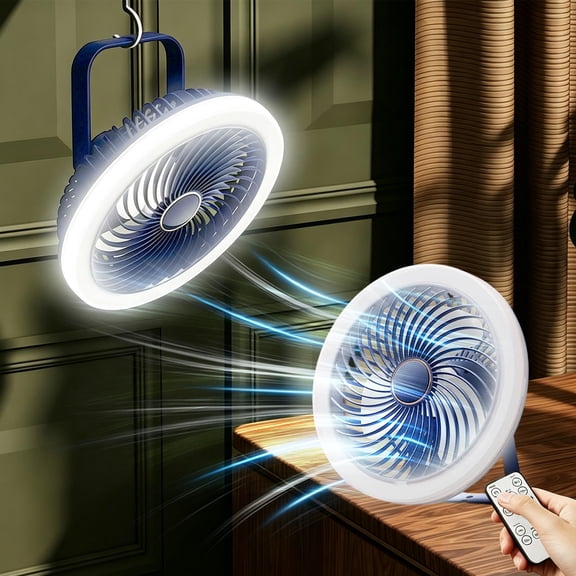 Hanging Camping Fan with LED Light – Remote Control Portable Desk Fan, Aromatherapy Diffuser, Quiet Motor for Tent, Camping & Indoor Use