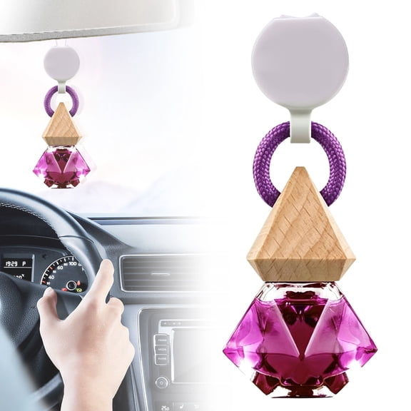 Hanging Car Freshener Car Diffuser Bottles with Wooden Caps Empty Glass Perfume Bottle Freshener Diffuser Bottle Pendant for Essential Oil Fragrance Aromatherapy Ornament, Purple1