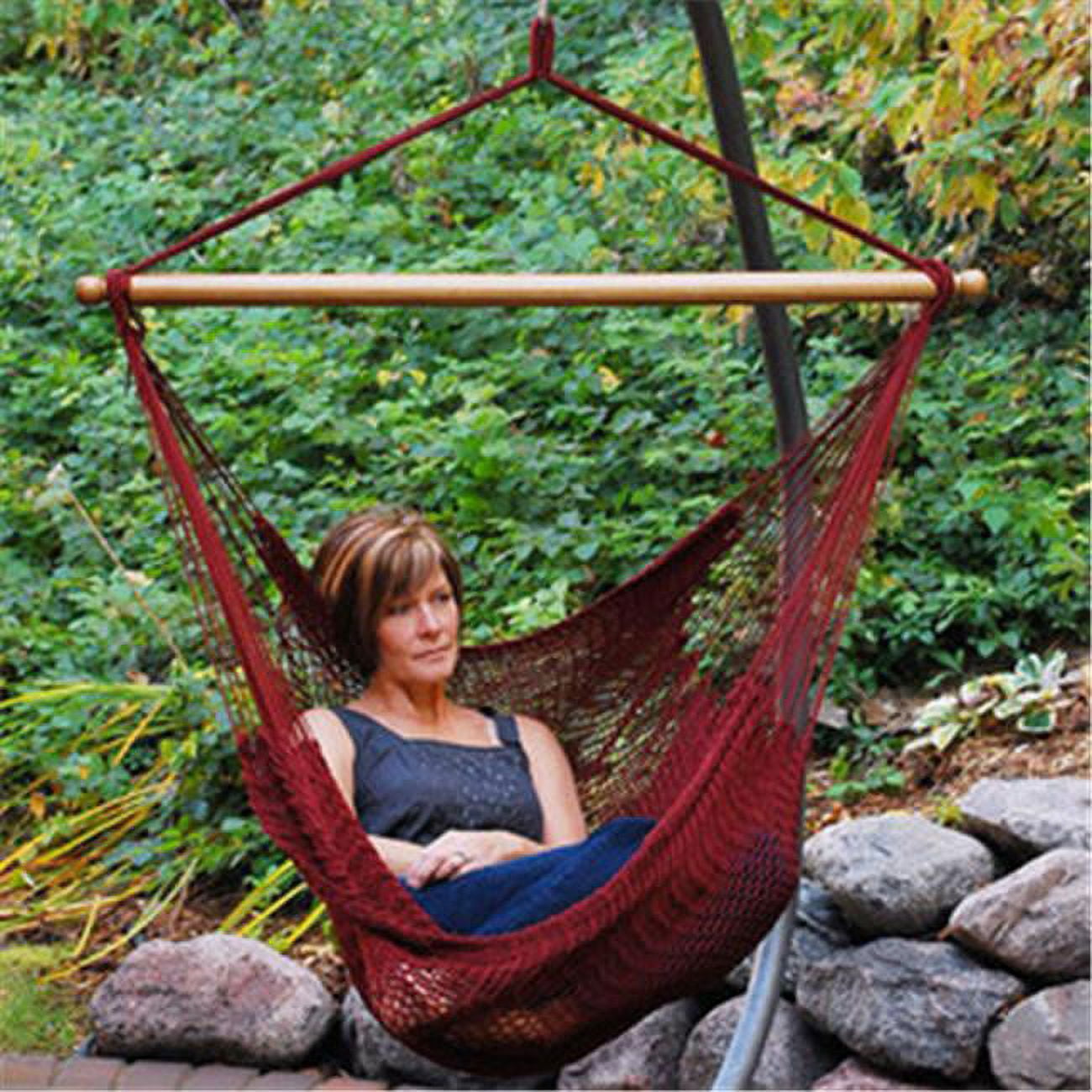 Navy Polyester Rope Hanging Chair with Hardwood Spreader Bar