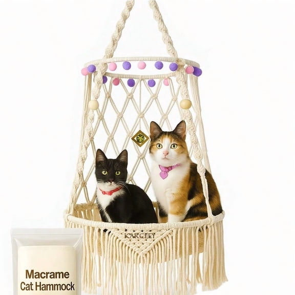 Hanging Cat Bed Macrame Cat Hammock Window Perch With Catnip Mat For Wall Window Indoor Outdoor