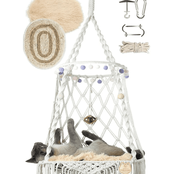 Hanging Cat Hammock Bed 9 Pcs rame Cat Swing Bed rame Hanging Cat Bed, with 2 Catnip Mat Bed