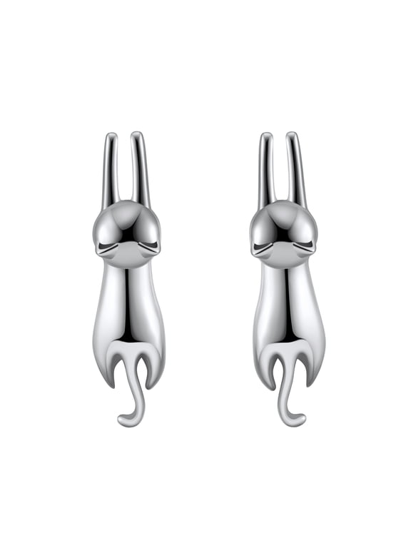 Hanging Cat Kitty Stud Earrings for Women Sterling Silver Ginger Lyne Collection