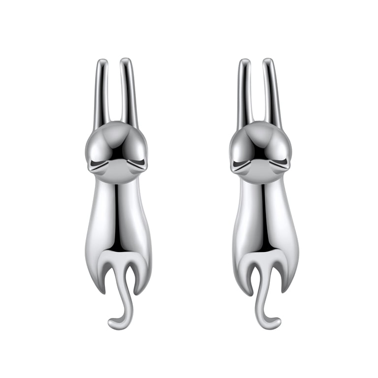 Hanging Cat Kitty Stud Earrings for Women Sterling Silver Ginger