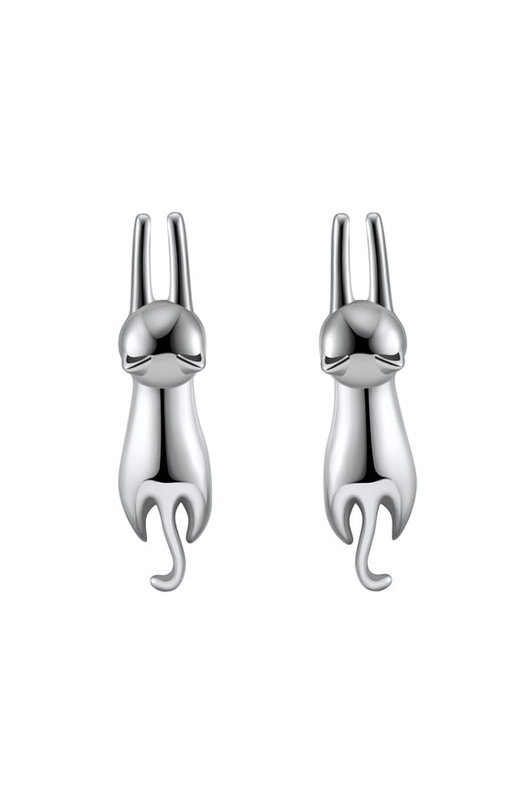 Hanging Cat Kitty Stud Earrings for Women Sterling Silver Ginger Lyne Collection