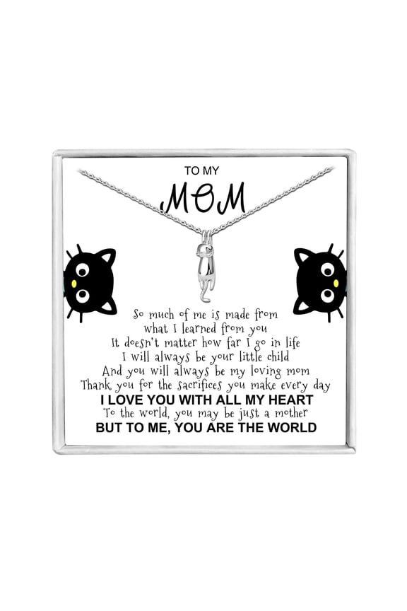 Hanging Cat Necklace Mom Greeting Card Sterling Silver Gift for Women Ginger Lyne Collection - Mom-07