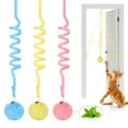 thumbnail image 1 of Hanging Cat toys,3PC Hanging Fluffy Cat Catnip Ball Toys 3 Pcs with Bell, Interactive Cat Teaser Retractable Toys Indoor Kitten Play Chase Exercise Physical Stimulation,3 colors, 1 of 9