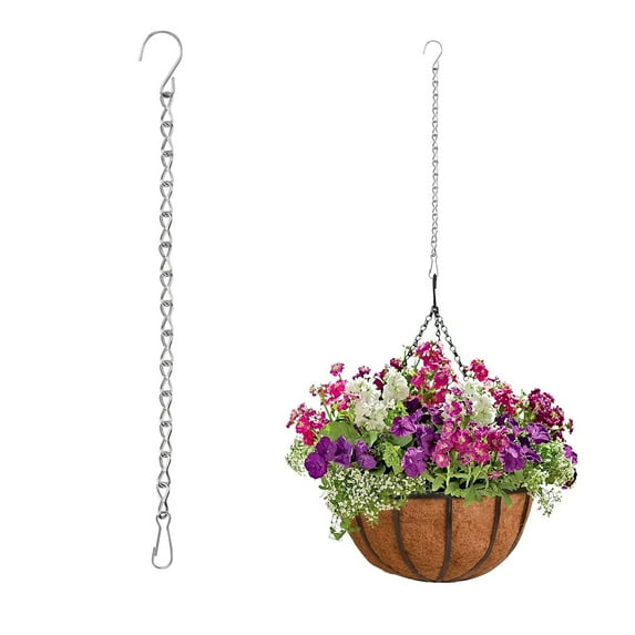 Hanging Chains with Hooks, 35 inch Chain for Hanging Plants, Silver Hanging Basket Chain for Hanging Bird Feeders, Planters Baskets, Billboards, Lanterns, Wind Chimes Ornaments, Silver (1 Pack)