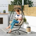 thumbnail image 1 of Hanging Chair for Bedroom, Outdoor Patio Wicker Hanging Egg Chairs with Stand, UV Resistant Hammock Chair with Comfortable Cushion, Durable Indoor Swing Chair for Garden, Backyard, L3956, 1 of 10