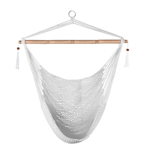Hanging Chair Caribbean Swing Hammock W/soft-spun Cotton Rope  40" Hardwood Spreader Bar Wide Seat Max 300 Pounds For Indoor Outdoor Garden Yard White