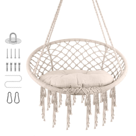 Hanging Chair Swing with Hardware Kits, Swing Chair Hanging Cotton Rope Swing Chair for Bedroom,Indoor,Outdoor, Balcony, Yard, Porch