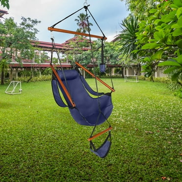 Hanging Chair with Cup Holder, Oxford Cloth Hammock Chair Hanging Rope Swing Load Capacity 220 lb for Outdoor, Blue