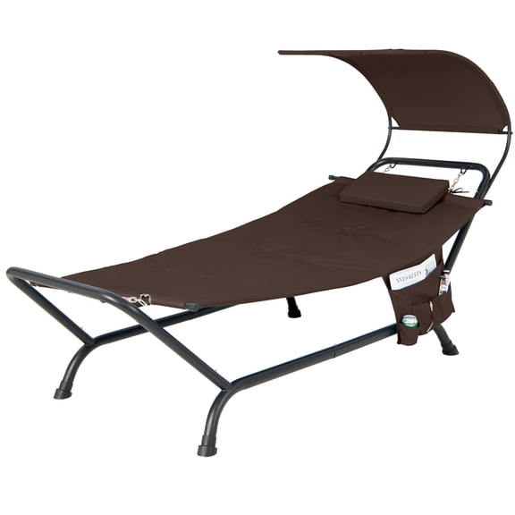 Hanging Chaise Lounge Chair with Canopy, Cushion and Storage Bag, Outdoor Patio Swing Lounger