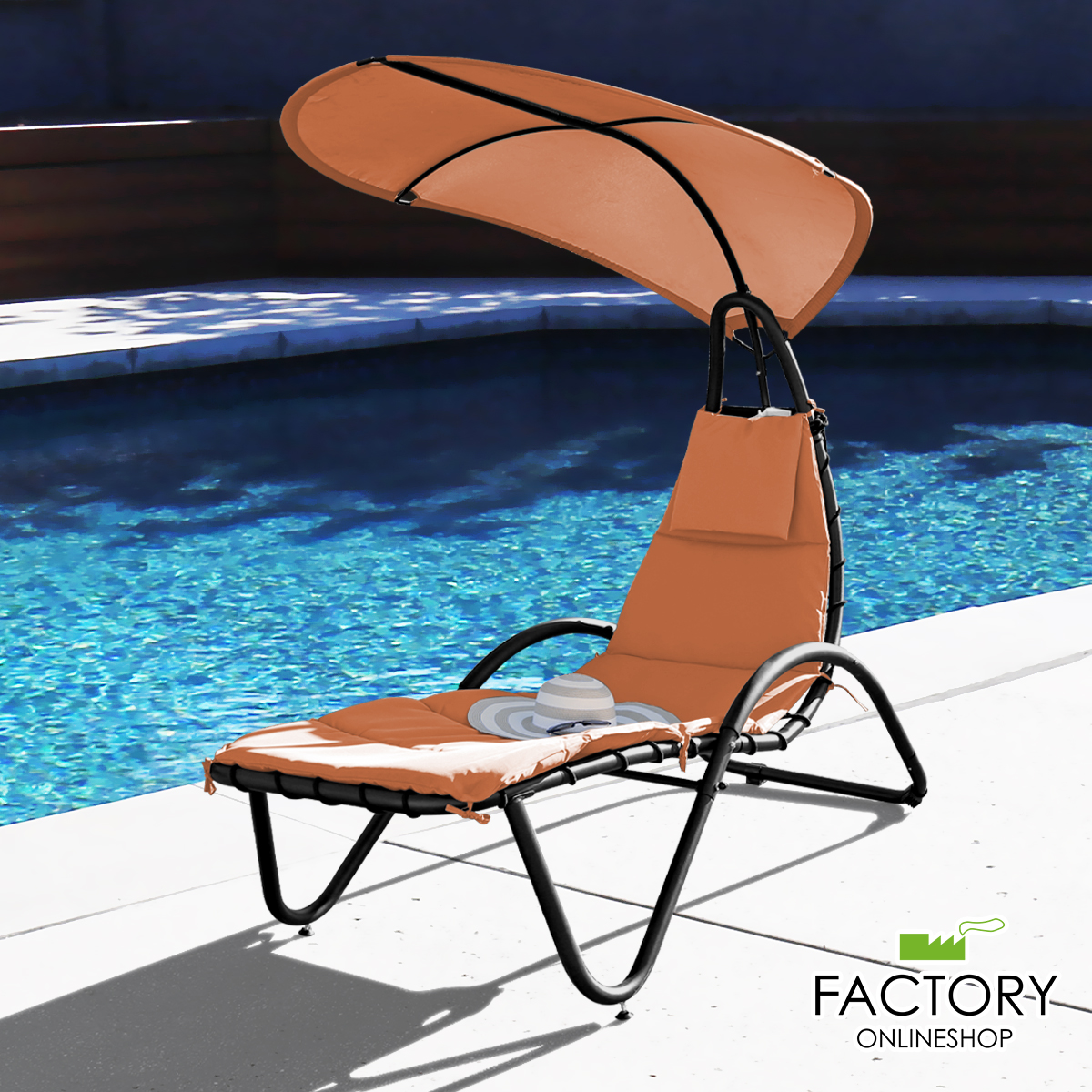 Hanging Chaise Lounger Chair Patio Porch Arc Swing Hammock Chair Canopy Outdoor [Orange] - image 1 of 8
