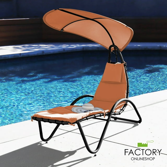 Hanging Chaise Lounger Chair Patio Porch Arc Swing Hammock Chair Canopy Outdoor [Orange]
