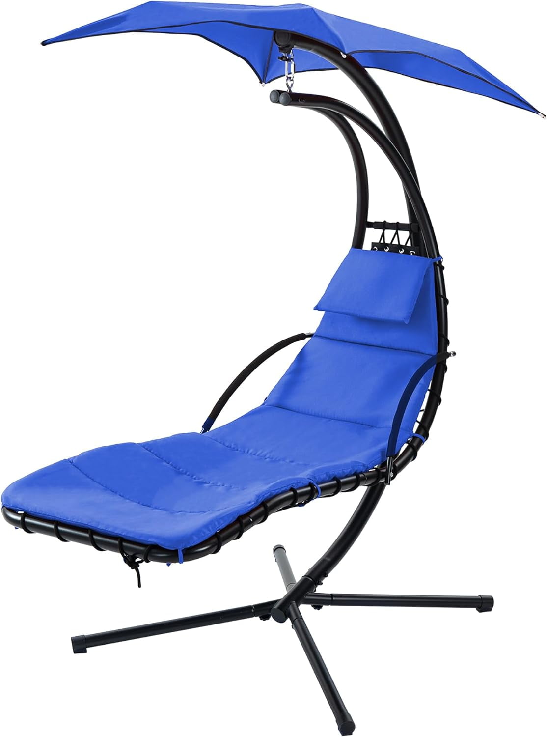 Hanging Chaise Lounger Outdoor Swing Chair with Builtin Pillow & Removable Canopy, Hanging