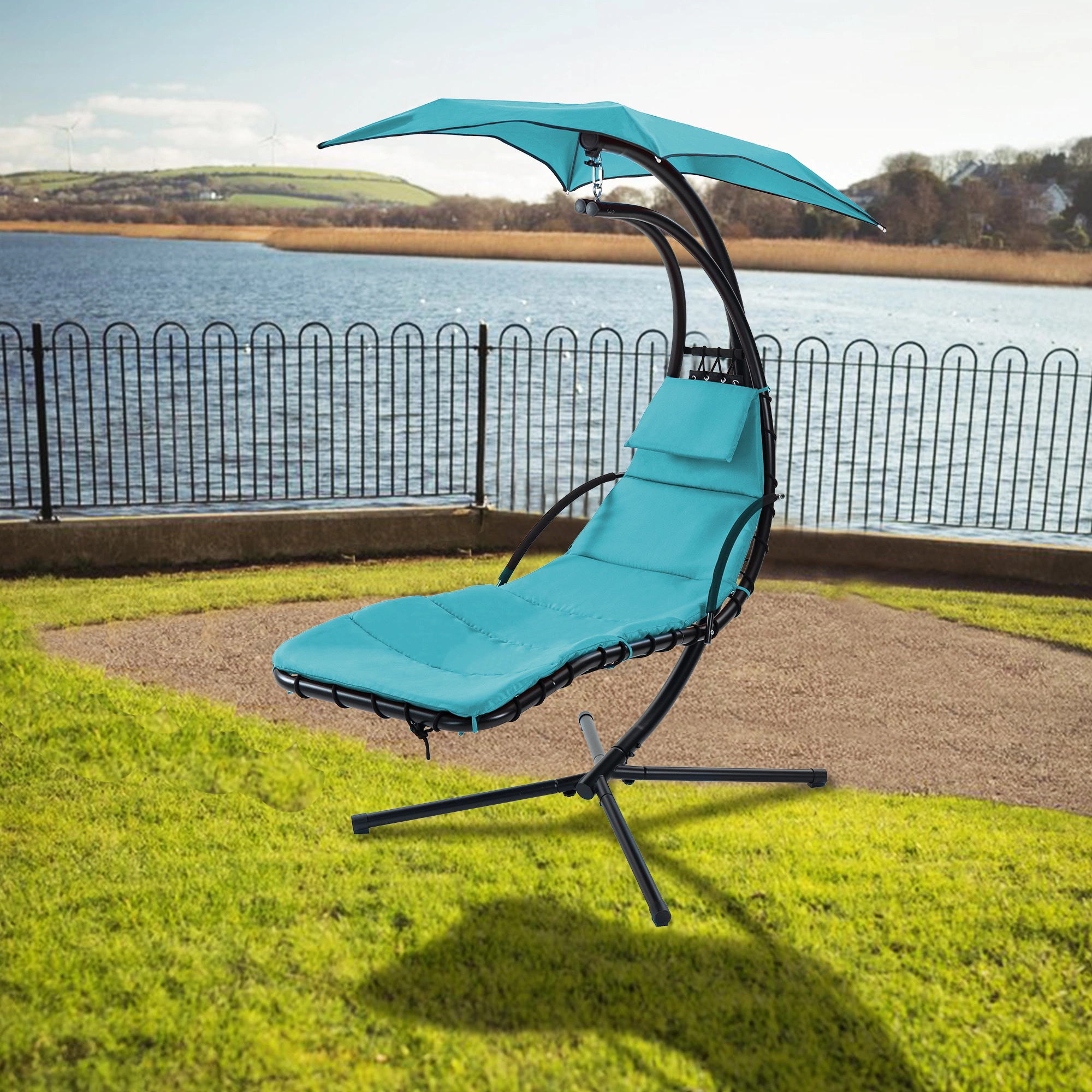 Hanging Chaise Lounger with Removable Canopy, Outdoor Swing Chair with