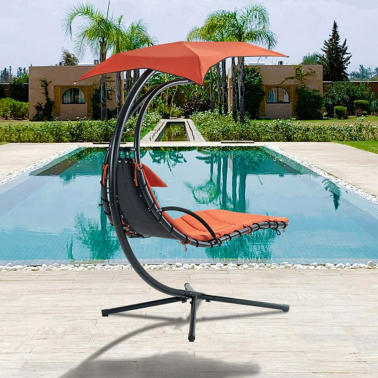 Hanging Chaise Lounger with Removable Canopy, Outdoor Swing Chair