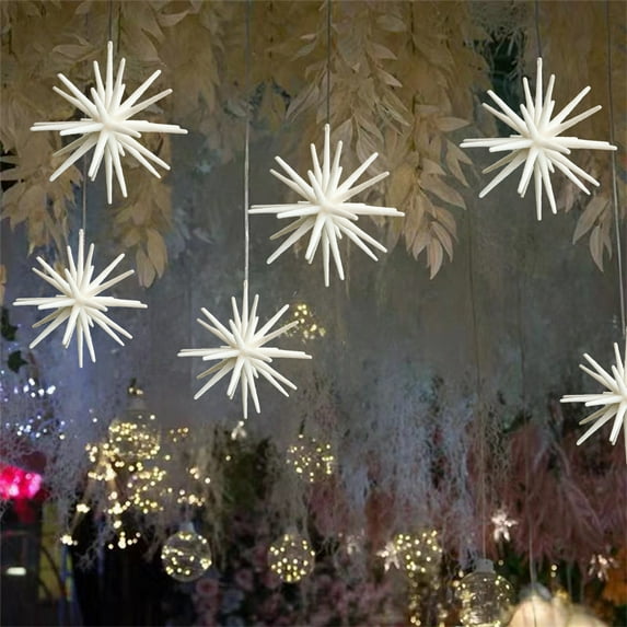 Hanging Champagne White Transparent Shattered Star Christmas Tree Ornament, 12cm PVC Glitter Holiday Decoration
