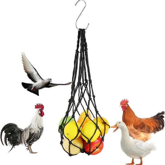 Hanging Chicken Feeder Poultry Fruit Vegetable Holder Mesh Bag, 4PCS Multi-Function Chicken Toys Feeder for Hens Large Birds Backyard Coop