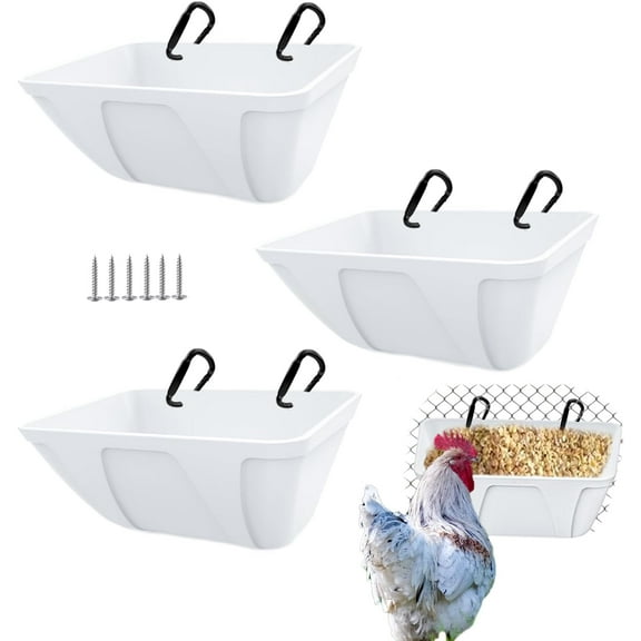 Hanging Chicken Feeder Trough for Goat Sheep Deer Poultry Duck Chicken Fence Feeder Livestock Feeding Container Goats Supplies Feeders Waterer Bucket (White)