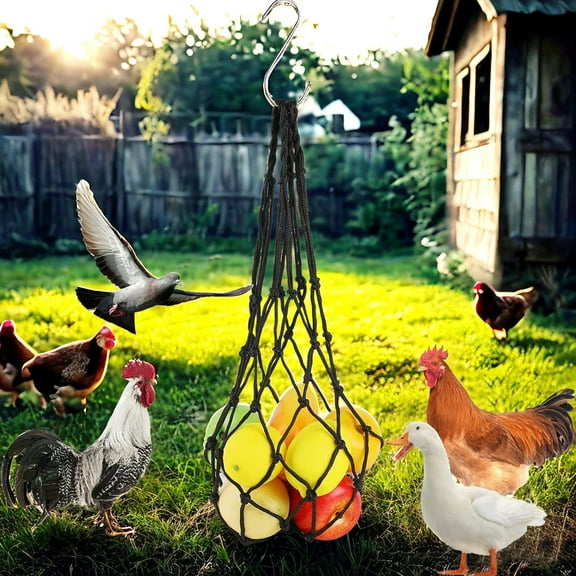 Hanging Chicken Feeder for Vegetables & Fruits - Poultry Treat Holder with Mesh Bag & Hook - Chicken Coop Toy & Cabbage Feeder for Hens Goose Bird Accessories